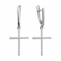 Серьги Diamant online, белое золото, 585 проба, длина 3 см, , прозрачный