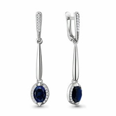 Серьги Diamant online, серебро, 925 проба, фианит, сапфир синтетический, длина 4 см, , темно-синий