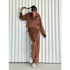 Костюм спортивный MATRESHKA_LOVE Комплект спортивный велюровый MATRESHKA_LOVE, плюшевый костюм, теплый мягкий, размер 44, коричневый