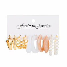 Серьги конго Fashion jewelry, жемчуг имитация, бежевый, белый, золотой
