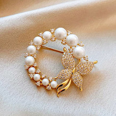 Брошь, стразы, золотой, белый ART Accessories