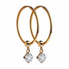 Серьги конго Diamant online, красное золото, 585 проба, фианит, размер 20 мм, , прозрачный