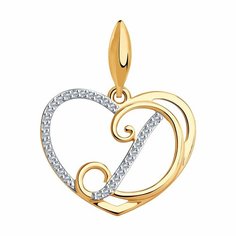 Подвеска Diamant online, красное золото, 585 проба, фианит, размер 1.6 см., прозрачный