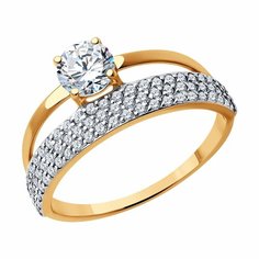 Кольцо Diamant online, красное золото, 585 проба, фианит, размер 19, ширина 8 мм, прозрачный