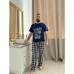 Пижама ЛАРИТА, размер 50, синий/бежевый