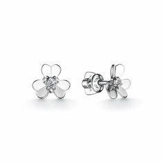 Серьги пусеты Diamant online, белое золото, 585 проба, бриллиант, длина 0.9 см, , прозрачный