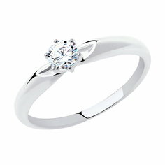Кольцо помолвочное Diamant online, белое золото, 585 проба, фианит, размер 16, прозрачный