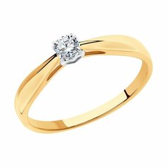 Кольцо помолвочное Diamant online, красное золото, 585 проба, бриллиант, размер 18, ширина 4 мм, прозрачный