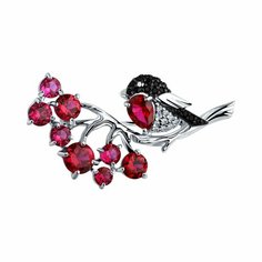 Брошь Diamant online, серебро, 925 проба, фианит, рубин синтетический, размер 4 см., , розовый