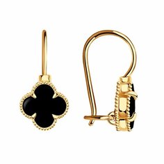 Серьги Diamant online, красное золото, 585 проба, оникс, длина 1.7 см, , черный
