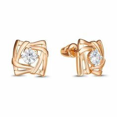 Серьги пусеты Diamant online, красное золото, 585 проба, фианит, длина 0.9 см, , прозрачный