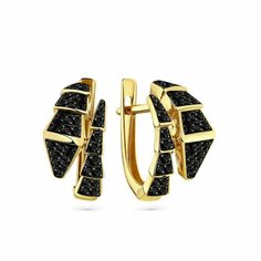 Серьги Diamant online, желтое золото, 585 проба, фианит, длина 1.7 см, , черный