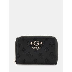 Кошелек GUESS, фактура тиснение, матовая, черный