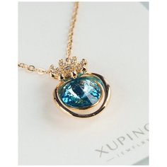 Колье XUPING JEWELRY, длина 45 см, голубой/золотой
