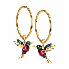 Серьги Яхонт, красное золото, 585 проба, фианит, родолит, , розовый/зеленый