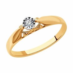 Кольцо помолвочное Diamant online, красное золото, 585 проба, бриллиант, размер 17, прозрачный