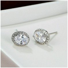 Серьги пусеты ( Verba ), циркон, размер 10 мм, прозрачный