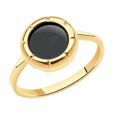 Кольцо Diamant online, красное золото, 585 проба, агат, размер 17, черный