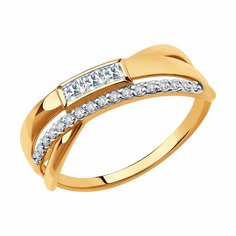 Кольцо дорожка Diamant online, красное золото, 585 проба, фианит, размер 18, ширина 7 мм, прозрачный