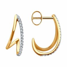 Серьги пусеты Diamant online, красное золото, 585 проба, фианит, длина 1.9 см, , прозрачный
