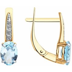 Серьги Diamant, красное золото, 585 проба, фианит, топаз, размер 17 мм