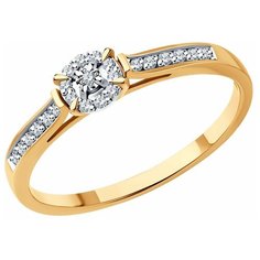 Кольцо Diamant, комбинированное золото, 585 проба, бриллиант, размер 17.5, бесцветный