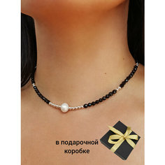 Чокер JEWELRY A VENTO, агат, жемчуг пресноводный, длина 38 см, черный/серебристый