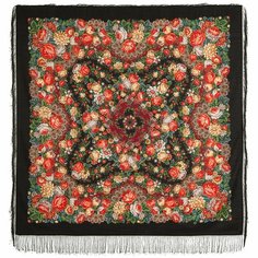 Платок Павловопосадская платочная мануфактура для женщин,146х146 см, красный, желтый, черный, зеленый