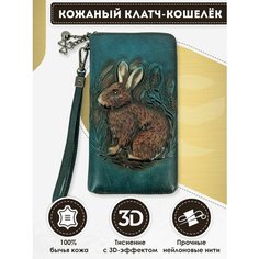 Кошелек Dzett, фактура тиснение, коричневый, зеленый