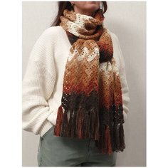Шарф для женщин,215х27 см, one size, коричневый, бежевый, белый Pan Tan