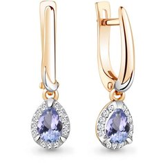 Серьги Яхонт, золото, 585 проба, бриллиант, танзанит, , бесцветный