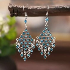 Серьги, стекло, бесцветный, бирюзовый, серебряный Нет бренда