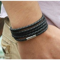 Плетеный браслет, 1 шт., размер 91 см, размер one size, черный Accessories Shop 17th