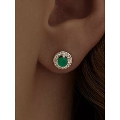 Серьги пусеты Ювелир Карат, серебро, 925 проба, родирование, фианит, хризопраз, , зеленый, бесцветный