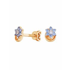Серьги пусеты Ювелир Карат, красное золото, 585 проба, фианит, длина 0.5 см, , золотой