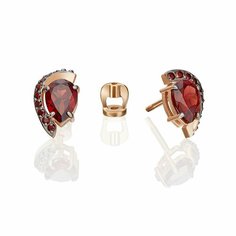 Серьги пусеты PLATINA, красное золото, 585 проба, родирование, гранат, , красный