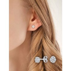 Серьги пусеты Ювелир Карат, серебро, 925 проба, родирование, фианит, , серебристый