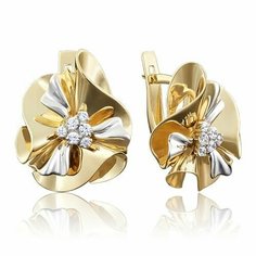 Серьги PLATINA, комбинированное золото, 585 проба, родирование, фианит, , серебристый, золотистый