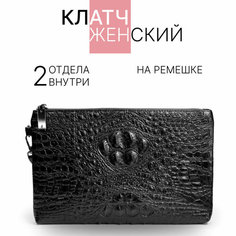Кошелек , фактура под рептилию, глянцевая, тиснение, черный Нет бренда