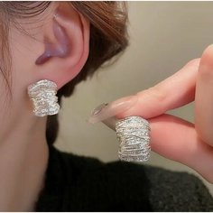 Серьги GALBERI, искусственный камень, серебряный, серый