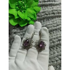 Серьги Anikom, стекло, серебряный, фиолетовый