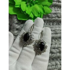 Серьги Anikom, искусственный камень, агат синтетический, серебристый/черный