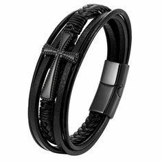 Плетеный браслет, кожа, 1 шт., размер 20.5 см, black Bijou Store