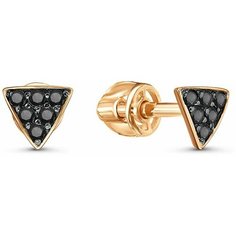 Серьги пусеты Infini, красное золото, 585 проба, родирование, фианит, размер 5 мм, длина 0.5 см, , черный