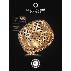 Кольцо на два пальца Бронницкий Ювелир, красное золото, 585 проба, золочение, размер 17, золотистый