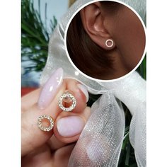 Серьги пусеты АВЕРОН, авантюрин, размер 5 мм, золотистый