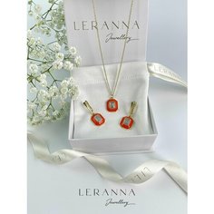 Комплект бижутерии LERANNA, кристалл, размер колье/цепочки 45 см, терракотовый