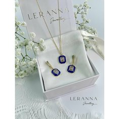 Комплект бижутерии LERANNA: цепь, серьги, подвеска, кристалл, размер колье/цепочки 45 см, синий, золотой