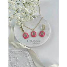 Комплект бижутерии LERANNA: цепь, серьги, подвеска, кристалл, размер колье/цепочки 45 см, розовый, золотой