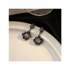 Серьги пусеты, фианит, серый, серебряный, черный be Self True Jewel